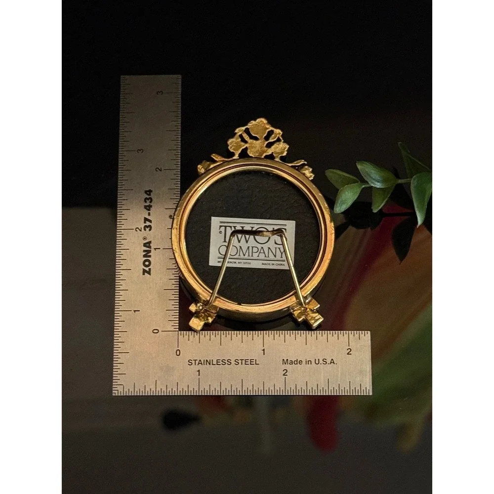 Wesley Kropp for Twos Company Gold Pink Rhinestone Mini Round Picture Frame